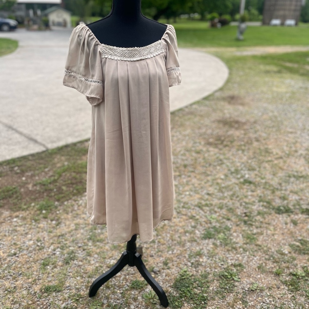 SMALL 2 piece dress set Sand color mini dress with removeable topper 2191